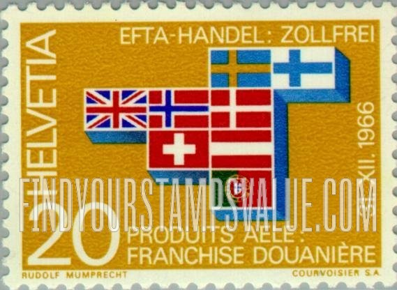 FindYourStampsValue: Federal Administration: Flags of EFTA Members