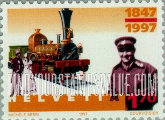 FindYourStampsValue: Federal Administration, Swiss Railways, 150th Anniversary: Limmat steam locomotive, 1800’s