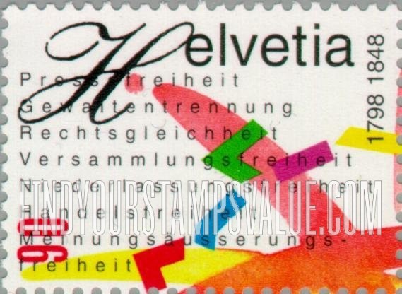 FindYourStampsValue: Federal Administration, Confederation, 150th Anniversary and Helvetic Republic, Bicentenary: German