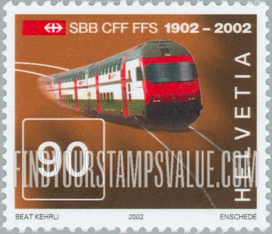 FindYourStampsValue: Federal Administration, Swiss Railways, Centenary: Inter-city 2000 double-deck train
