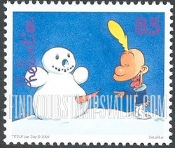 FindYourStampsValue: Federal Administration, Comic Strip “Titeuf”, by Zep, Titeuf: Pointing at snowman