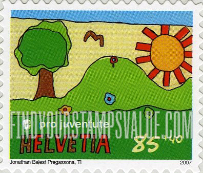 FindYourStampsValue: Semi-Postal, Children’s Art: Mountains, by Jonathan Balest