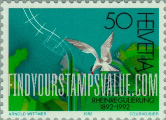 FindYourStampsValue: Federal Administration: Bird Over Rhine River