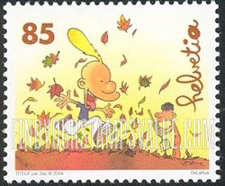 FindYourStampsValue: Federal Administration, Comic Strip “Titeuf”, by Zep, Titeuf: Running through raked leaves