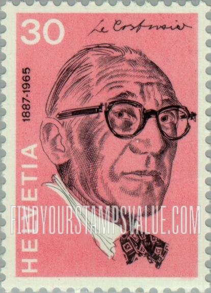 FindYourStampsValue: Federal Administration, Portraits and Signatures: Le Corbusier (Charles Edouard Jeanneret; 1887- 1965) architect