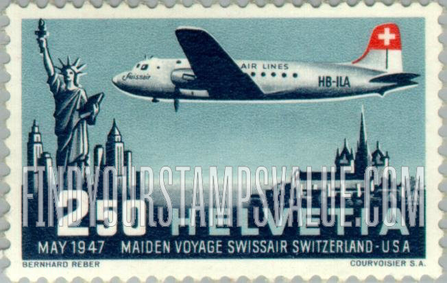 FindYourStampsValue: Air Post: Douglas DC-4 Linking Geneva and New York