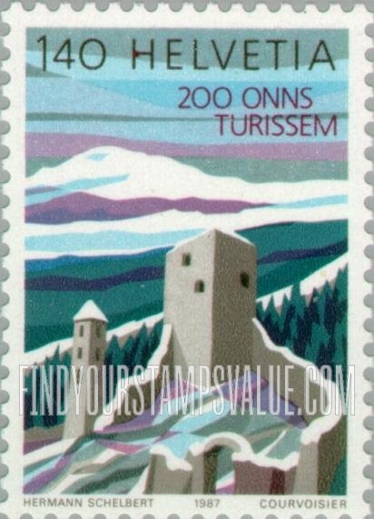 FindYourStampsValue: Federal Administration, Switzerland’s four language regions: Jorgenberg Castle ruins, Waltensburg/Vuorz, Surselva, Rhaeto-Romansh