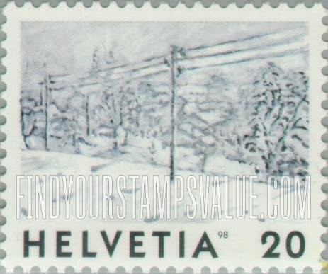 FindYourStampsValue: Federal Administration, View of Switzerland: Snowcovered winter scene