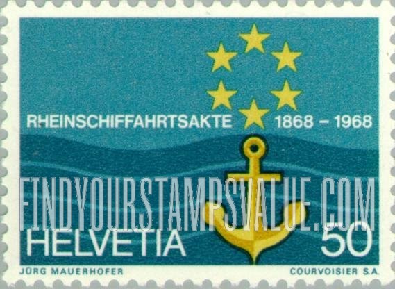FindYourStampsValue: Federal Administration: Flag of Rhine Navigation Committee