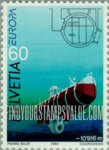 FindYourStampsValue: Federal Administration, Europa, Research Vehicles of August & Jacques Piccard: Bathyscaphe Trieste