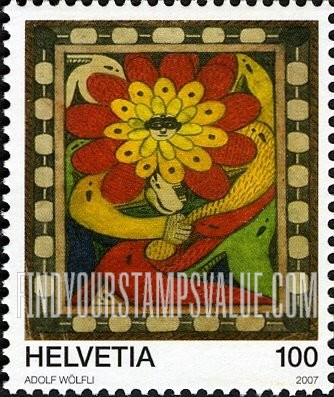 FindYourStampsValue: Federal Administration, Art Brut Movement: Saint Adolf-Throne-Rock Face-Flower, by Adolf Wölfli