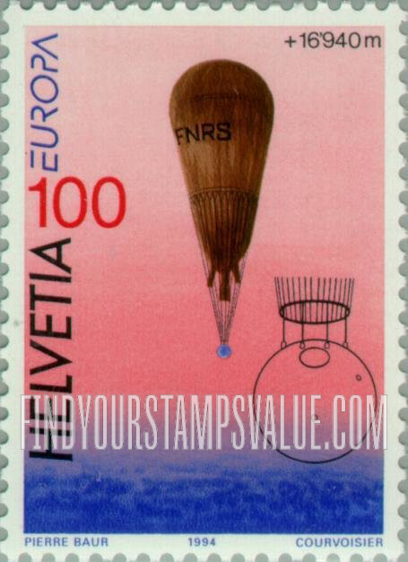 FindYourStampsValue: Federal Administration, Europa, Research Vehicles of August & Jacques Piccard: Stratospheric balloon