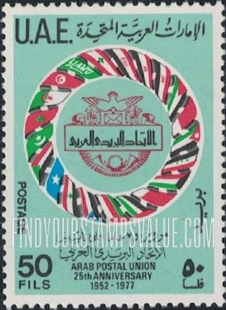 FindYourStampsValue: APU emblem, members’ flags - شعار الاتحاد البريدي العربي وأعلام البلاد المُنضمة