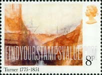 FindYourStampsValue: Great Britain (United Kingdom): Birth Bicentennial of Joseph Mallord William Turner, Painter - "Arsenal, Venice"