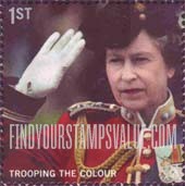 FindYourStampsValue: Great Britain (United Kingdom): Trooping the Color Ceremony - Queen Elizabeth II saluting