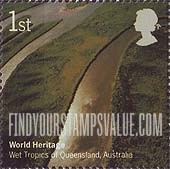 FindYourStampsValue: Great Britain (United Kingdom): UNESCO World Heritage Sites in Great Britain and Australia - Wet Tropics of Queensland, Australia
