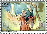 FindYourStampsValue: Great Britain (United Kingdom): Christmas, Children's Drawings - Joseph and Mary arriving at Bethlehem
