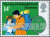 FindYourStampsValue: Great Britain (United Kingdom): 25th Anniversary of Duke of Edinburgh's Award - Expeditions, Hikers reading Map
