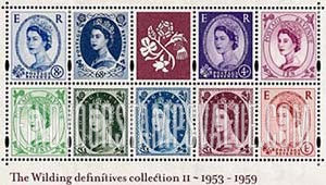FindYourStampsValue: Great Britain (United Kingdom): Queen Elisabeth, Souvenir Sheet of 9 Stamps + Label
