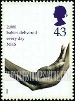 FindYourStampsValue: Great Britain (United Kingdom): National Health Service, 50th Anniversary - Hands forming Cradle, "2,000 Babies delivered Every Day"