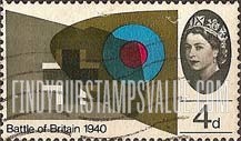 FindYourStampsValue: Great Britain (United Kingdom): 25th Anniversary of Battle of Britain - Wing Tips of Messerschmitt ME-109 and Spitfire