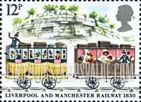 FindYourStampsValue: Great Britain (United Kingdom): 150th Anniversary of Liverpool and Manchester Railway - 1st, 2nd Class Cars