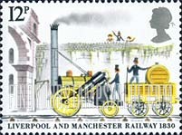FindYourStampsValue: Great Britain (United Kingdom): 150th Anniversary of Liverpool and Manchester Railway - "Rocket" Locomotive