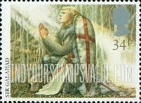 FindYourStampsValue: Great Britain (United Kingdom): Arthurian Legends - Sir Galahad praying during his Quest for the Holy Grail