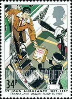 FindYourStampsValue: Great Britain (United Kingdom): St.John Ambulance Centenary - Transplant Organ Flight, 1987