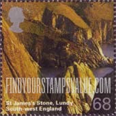 FindYourStampsValue: Great Britain (United Kingdom): Southwestern England Scenery - St. James Stone, Lundy