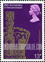 FindYourStampsValue: Great Britain (United Kingdom): 25th Anniversary of Coronation of Elizabeth II - Imperial State Crown