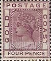 FindYourStampsValue: Gold Coast: Queen Victoria - Four Pence