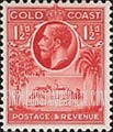 FindYourStampsValue: Gold Coast: Cristiansborg Castle and King George V - Three Half Pence