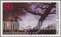 FindYourStampsValue: 200th Birth Anniversary of Caspar David Friedrich, German Romantic Painter - Man and Woman looking at Moon