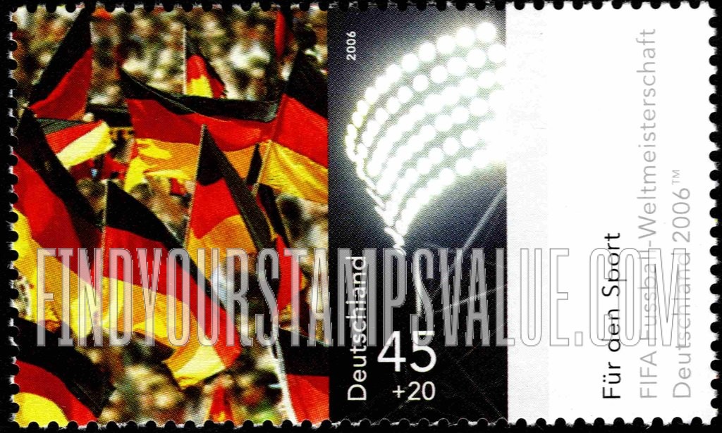 FindYourStampsValue: SEMI-POSTAL - Sports: Crowd waving German flags, stadium lights