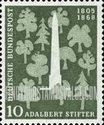 FindYourStampsValue: 150th Birth Anniversary of Adalbert Stifter, Poet - Stifter Monument and Stylized Trees