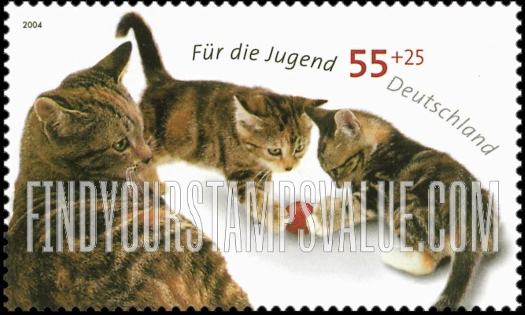 FindYourStampsValue: SEMI-POSTAL - Cats: Cat, two kittens playing with ball