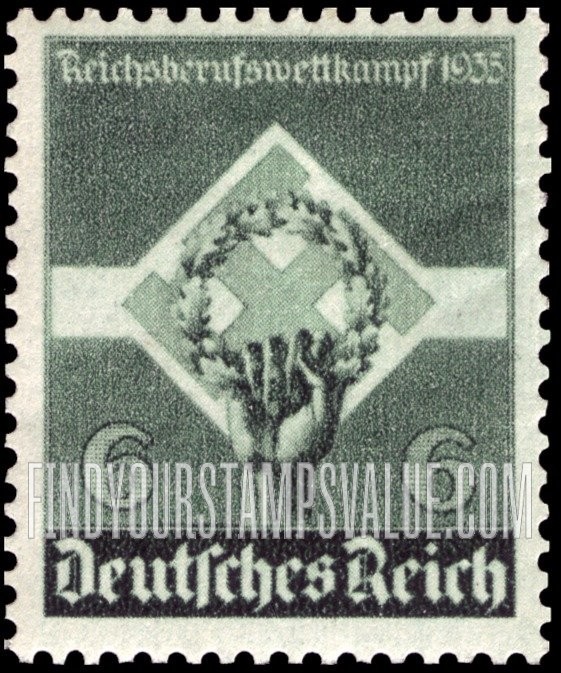 FindYourStampsValue: Young Workers' Professional Competitions - Wreath and Swastika