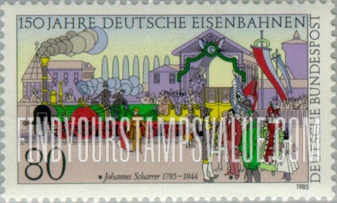 FindYourStampsValue: Departure of the 1st Train from Nuremberg to Furth, 1835: Adler locomotive