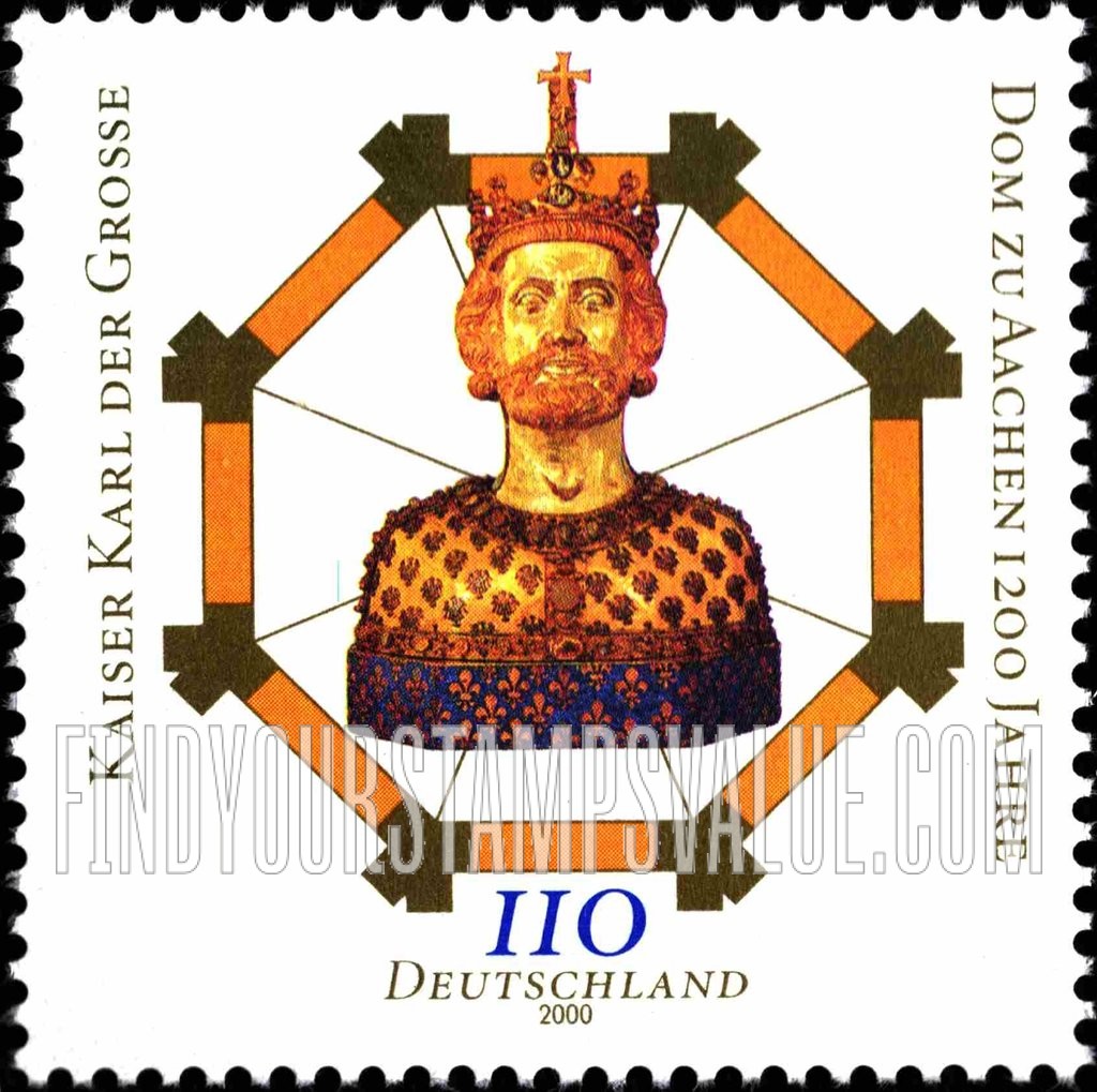 FindYourStampsValue: Completion of Aachen Cathedral, 1200th Anniversary: Charlemagne