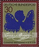 FindYourStampsValue: 200th Birth Anniversary of Clemens Brentano, Poet - Brentano as Butterfly, by Luise Duttenhofer