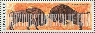 FindYourStampsValue: Russia: USSR, Belovezhskaya Forest Reservation - Fighting Bisons