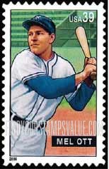 FindYourStampsValue: BASEBALL SLUGGERS - Mell Ott, Self-Adhesive stamp