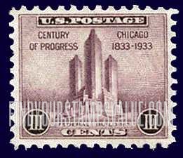 FindYourStampsValue: CENTURY OF PROGRESS - Federal Building at Chicago, 1933