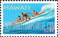 FindYourStampsValue: 50th ANNIVERSARY OF HAWAII STATEHOOD - Surfer and Outrigger Canoe, Self-Adhesive stamp