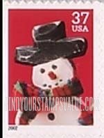 FindYourStampsValue: CHRISTMAS - Snowman with Red and Green Plaid Scarf, Booklet Stamp