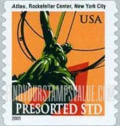 FindYourStampsValue: ATLAS STATUE, NEW YORK CITY, Self-Adhesive Coil Stamp