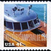 FindYourStampsValue: VINTAGE MAHOGANY SPEEDBOATS - 1939 Hacker-Craft, Self-Adhesive stamp