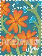 FindYourStampsValue: GARDEN OF LOVE - Orange Red Flowers, Self-Adhesive stamp