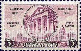 FindYourStampsValue: ARKANSAS CENTENNIAL - Arkansas Post, Old and New State Houses
